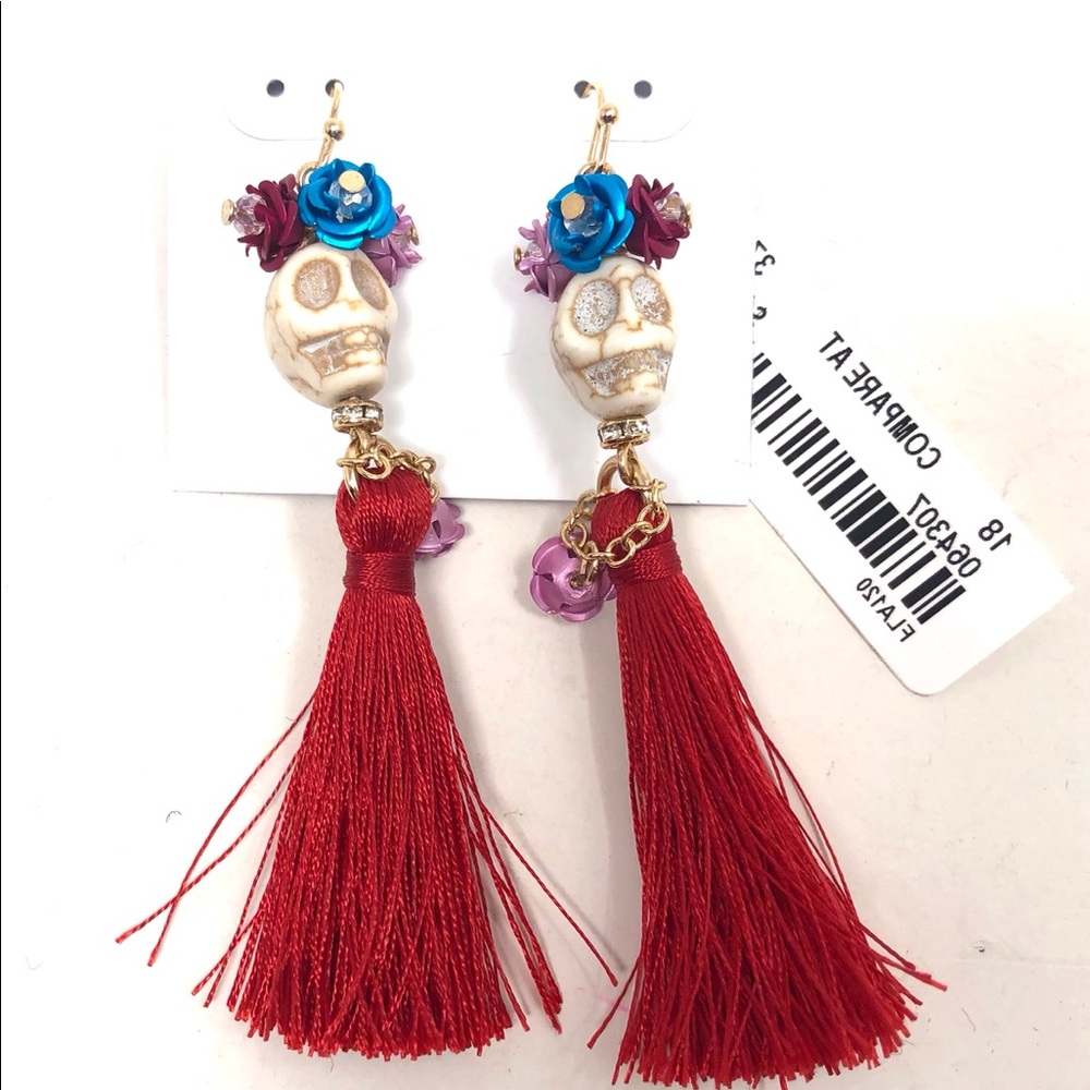 Mexican catrinas earrings beautiful red with letter flowers A7